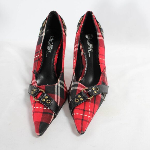 Vintage Y2K Pointed Toe High Heels Red Tartan Plaid Size 7 1/2 Punk & Emo Goth - Picture 2 of 15